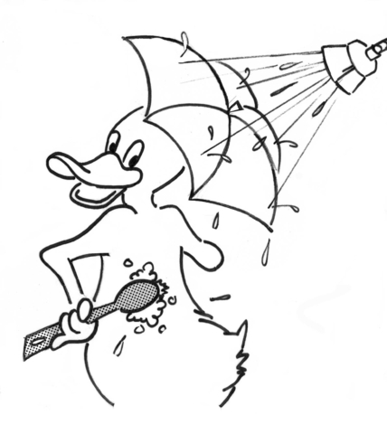 Cartoon Duck In Shower Coloring Page